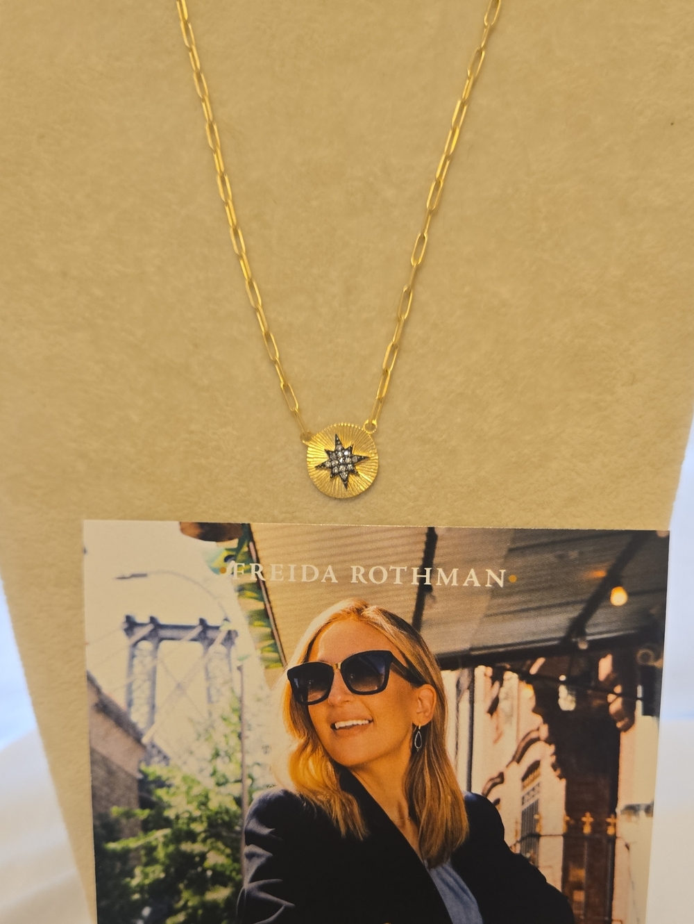 Freida Rothman Gold Over 925 Diamond Starburst Pendant Necklace 16-18"